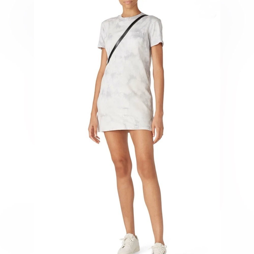 Madewell Tie-Dye T-Shirt Dress Size Large White & Gray Cotton Crew Neck Boho